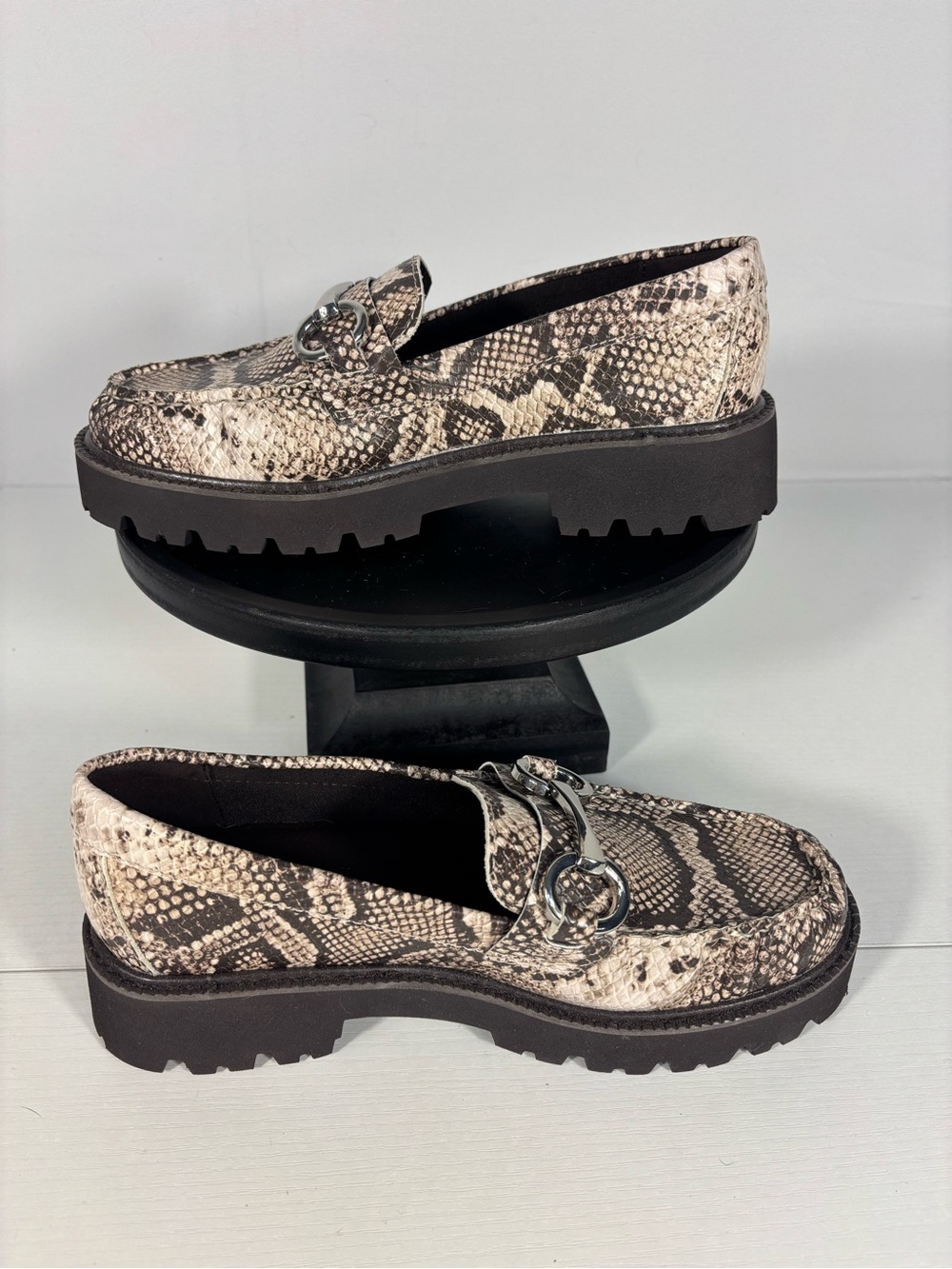 Aldo Snake Print Lug Sole Chunky Loafers Horsebit Platform Shoes Size 6.5